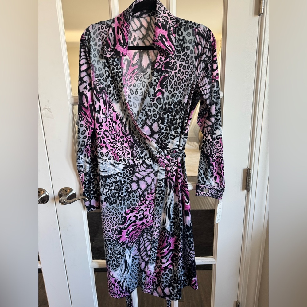 Leopard Print Wrap Dress - Pink and Black